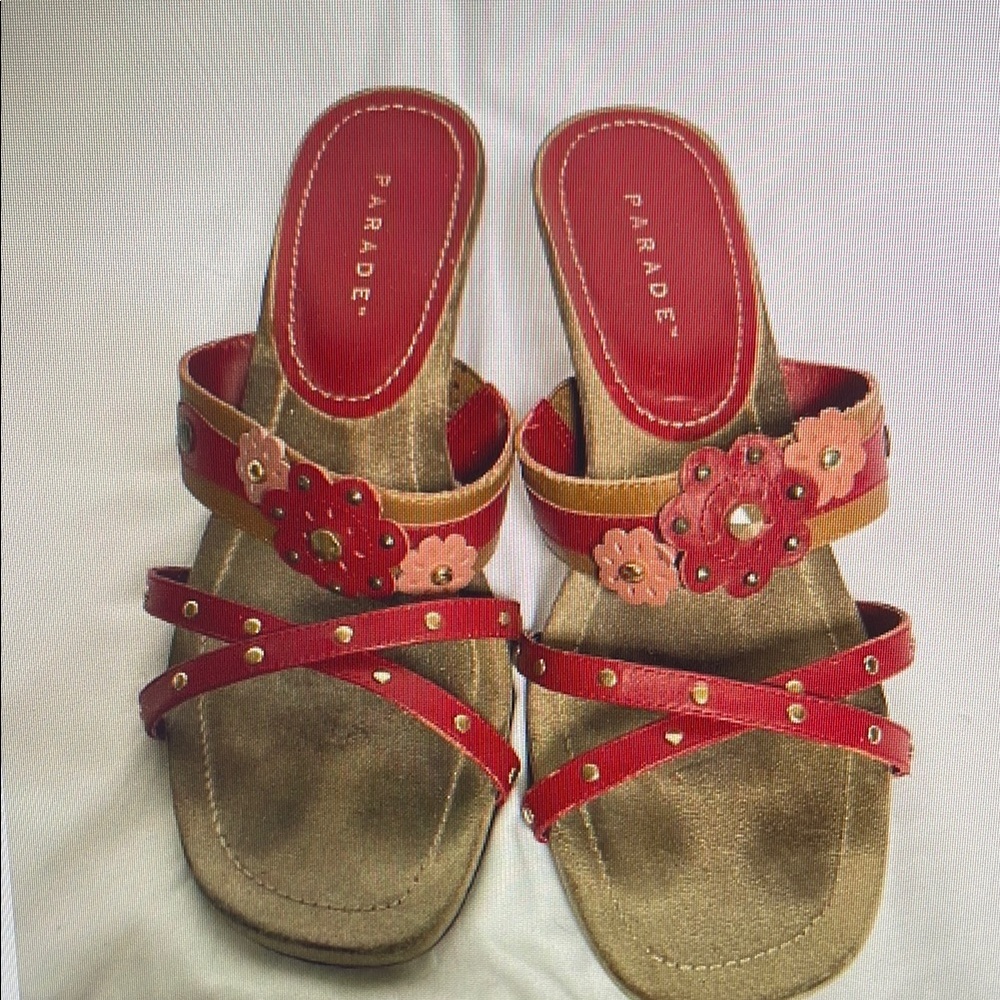 Women's Red and Tan Sandals